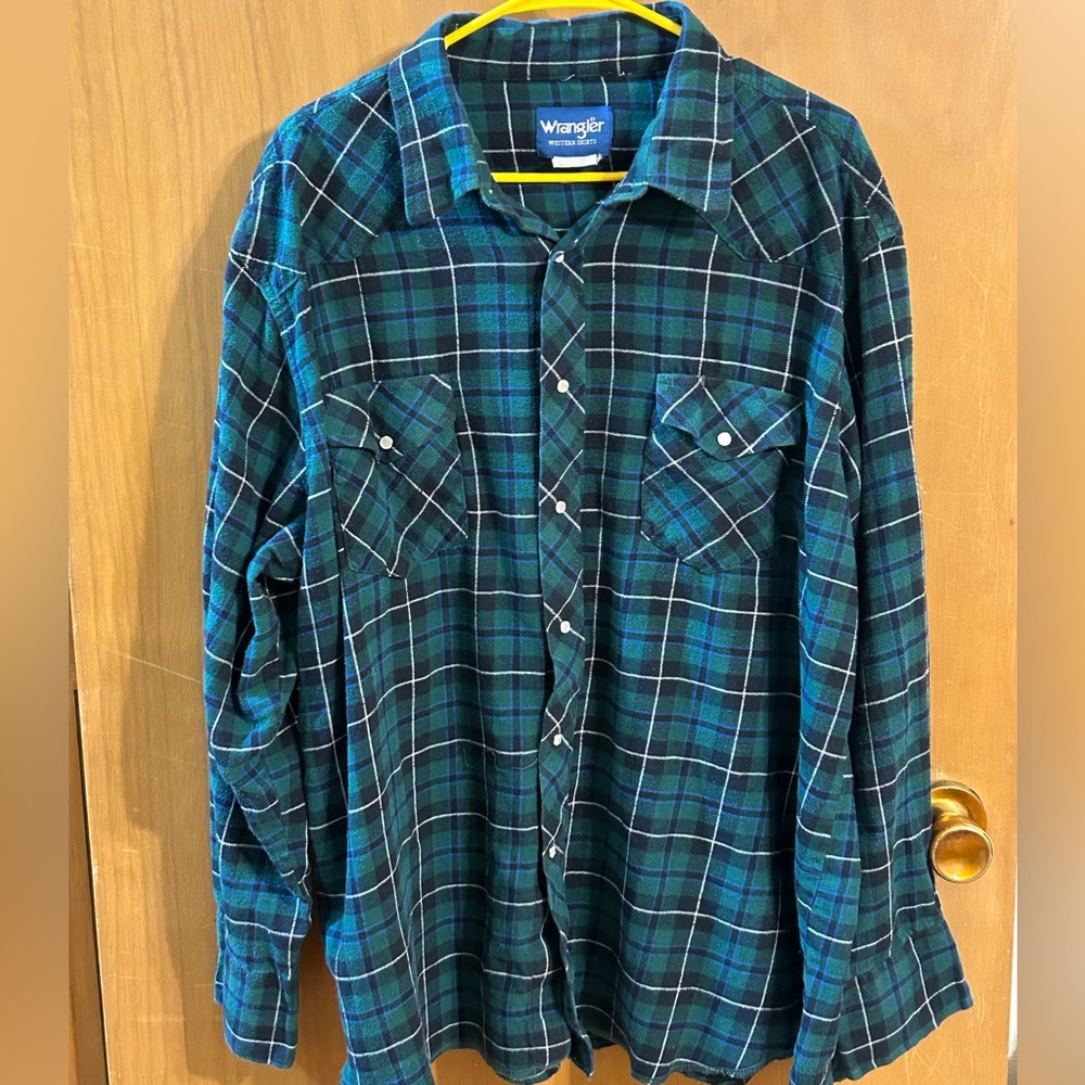 Wrangler Western‎ Plaid Pearl Snap Flannel Shirt Mens Size 2XL